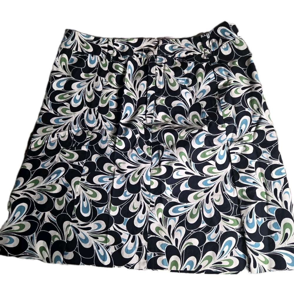 LOFT Ann Taylor Mini Skirt Size 8 Black Swirl Mod Print Pleated Cotton Lined Y2K
